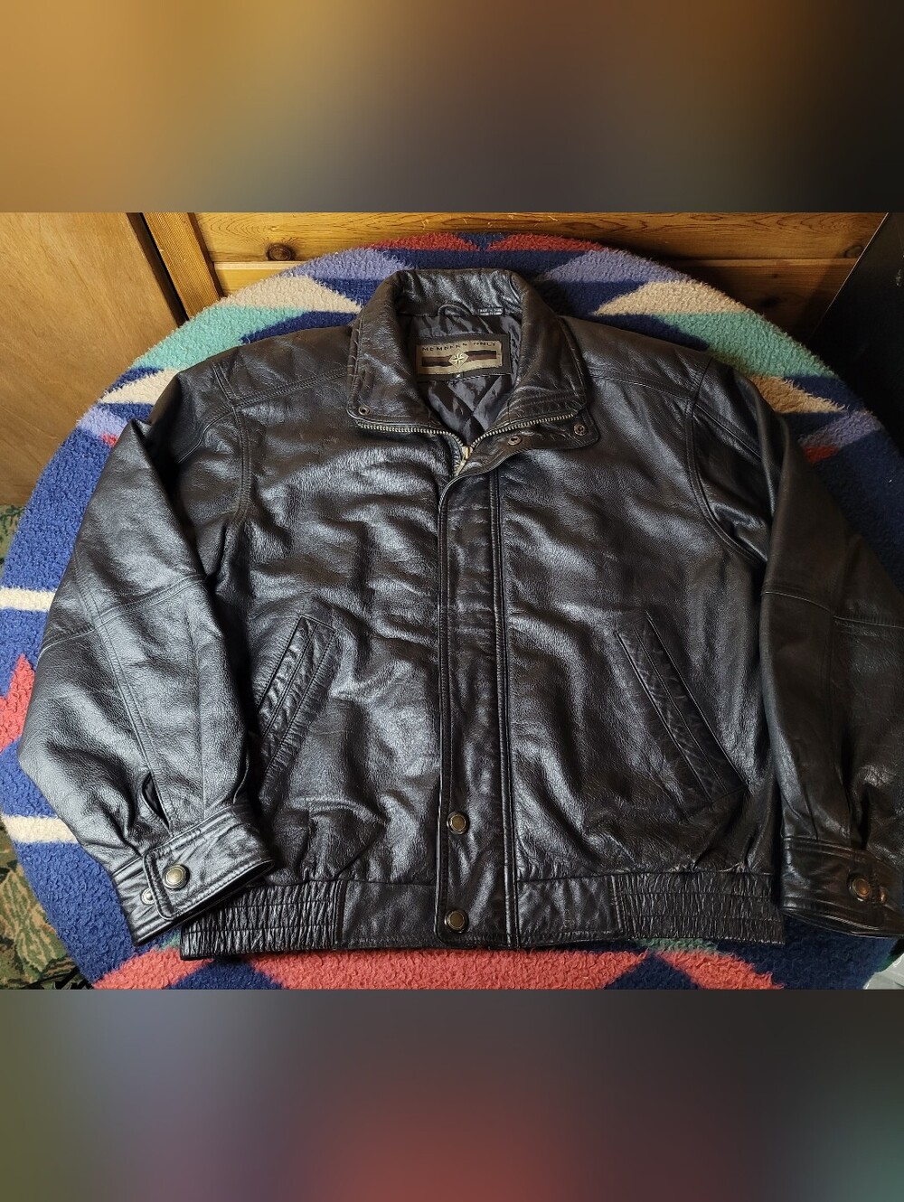 Vintage Members Only Leather Jacket Mens Medium Black Bomber Quilt Lined Zip